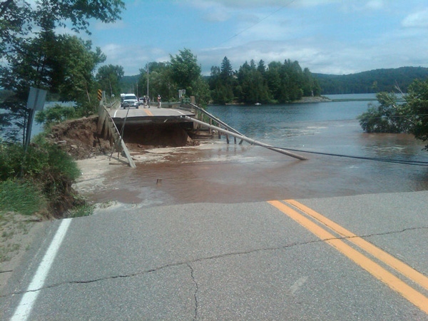The force of the June 23, 2010 earthquake made a bridge collapse near Buckingham, Que. Viewer photo submitted by William Belair