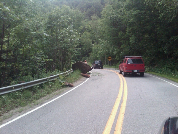 Debris litters the road near Buckingham, Que. in the hours after the June 23, 2010 quake. Viewer photo submitted by William Belair