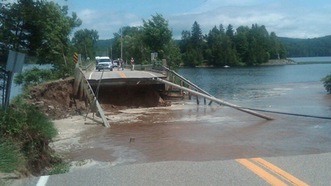 The force of the June 23, 2010 earthquake made a bridge collapse near Buckingham, Que. Viewer photo submitted by William Belair