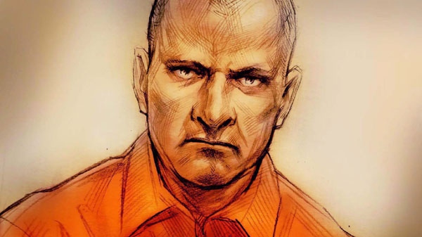 In this courtroom sketch, Col. Russell Williams appears on Feb.18, 2010. The wife of former CFB Trenton base commander Col. Russell Williams says she has been devastated by the first-degree murder, sexual assault and raft of other charges against her husband. THE CANADIAN PRESS/Alex Tavshunsky