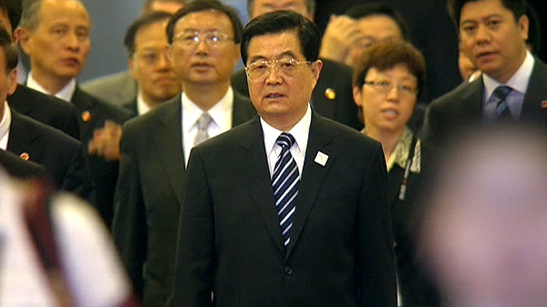 Chinese President Hu Jintao arrives for meetings at the G20 summit in Toronto, Sunday, June 27, 2010.