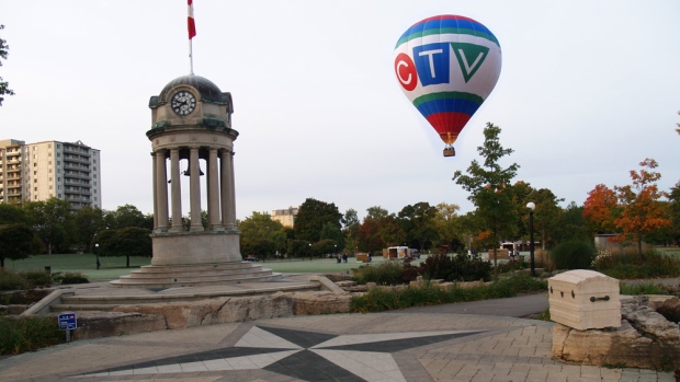 The CTV hot-air balloon over Victoria Park in Kitchener , Ont.