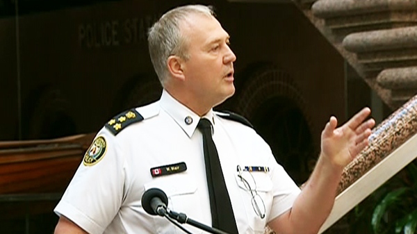Toronto Police Chief Bill Blair takes questions from the media during a press conference on Tuesday, June 29, 2010.