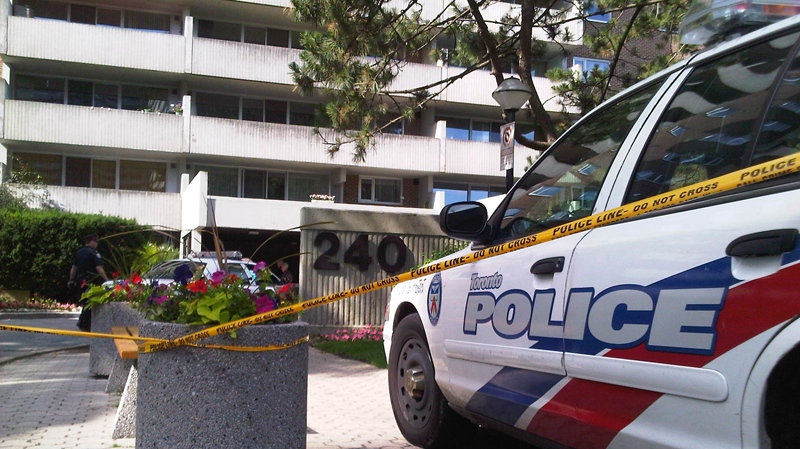 Police investigate after a Toronto woman was found dead in a west-end apartment on Wednesday, June 30, 2010. (Keith Hanley / CTV News)