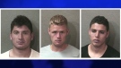 These photos provided by the Houston Police Department show Toronto FC players, from left: Miguel Aceval, Nick Soolsma and Luis Silva who have been charged with public intoxication after police said they got in a fight outside a Houston nightclub and then argued with officers early Monday, June 18, 2012. Toronto FC plays the Houston Dynamo Wednesday night in Houston. (AP Photo/Houston Police Department)