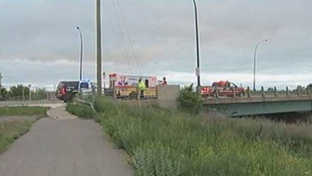 Emergency crews and police were on scene near the First Street bridge in Brandon after a train hit a person.