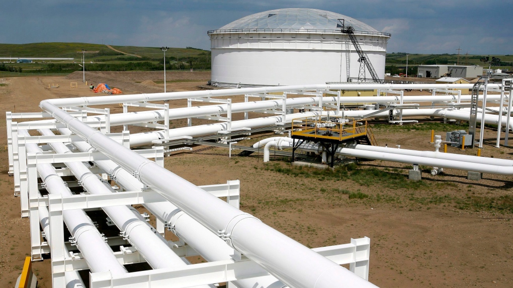 An oil pipeline and tank storage facility is shown in Hardisty, Alta., June 20, 2007. 