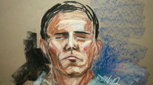 Luka Magnotta, the Montreal suspect in a gruesome dismemberment-murder of Lin Jun, is seen in an artist's sketch during his video court appearance Tuesday, June 19, 2012 in Montreal. Luka Rocco Magnotta has pleaded not guilty. THE CANADIAN PRESS/MHP