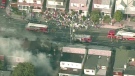 An aerial view of the fire scene in the 90 block of Donlands Avenue on Tuesday, July 6, 2010.