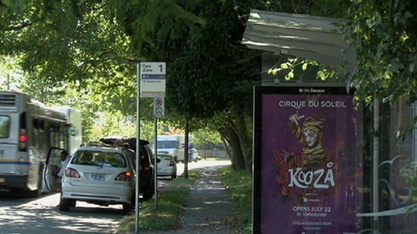 A bus stop on SE Marine Drive in Vancouver, near where a 19-year-old girl reported an attempted sexual assault. July 7, 2010. (CTV)