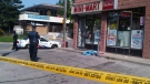 Police investigate outside a Mini Mart on Roselawn Avenue near Marlee Avenue where woman was stabbed early on Thursday, July 8, 2010. (Keith Hanley / CTV News)