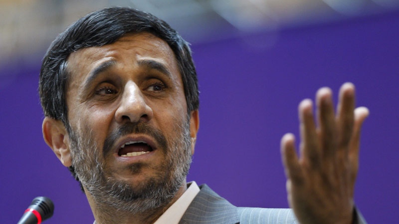 Iranian President Mahmoud Ahmadinejad gestures while speaking in the International Conference of Islamic World Publishers, in Tehran, Iran, Sunday, June 20, 2010. (AP Photo/Vahid Salemi)