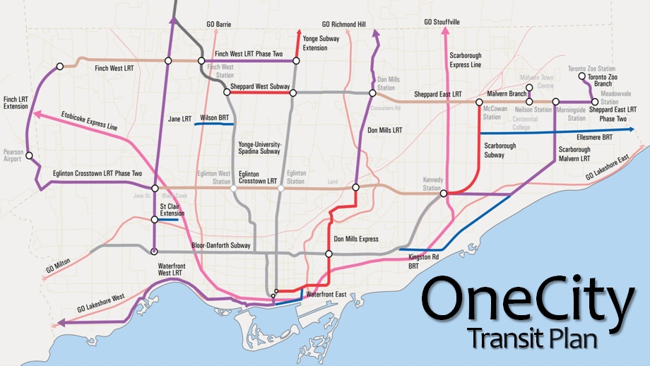 A OneCity Transit Plan map posted on Twitter by TTC chair Karen Stintz