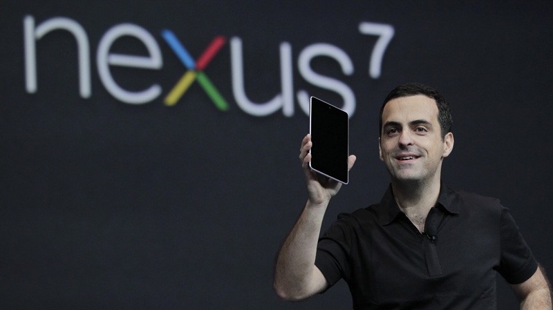 Hugo Barra holds the new Google Nexus7 tablet in San Francisco