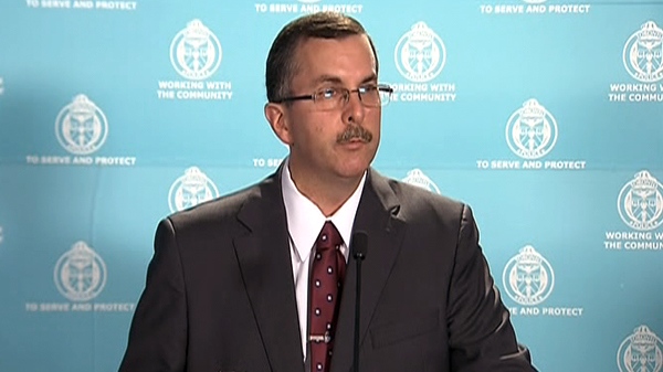 Det.-Sgt. Gary Giroux from the G20 Investigative Team speaks during a press conference at police headquarters in Toronto, Wednesday, July 14, 2010.
