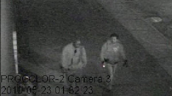 The two suspects in the St. Michel arson attacks, as seen in surveillance video provided by Montreal Police.