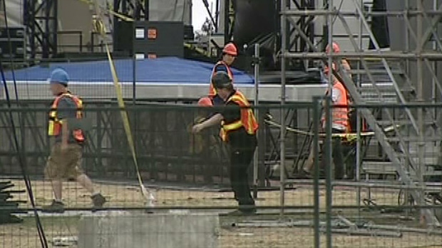 Crews finish final preparations before the opening of Ottawa Bluesfest Wednesday, July 4, 2012.