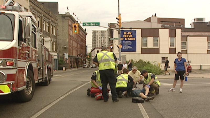 A pedestrian was taken to hospital after being struck in Kitchener, Ont. on Thursday, July 5, 2012.