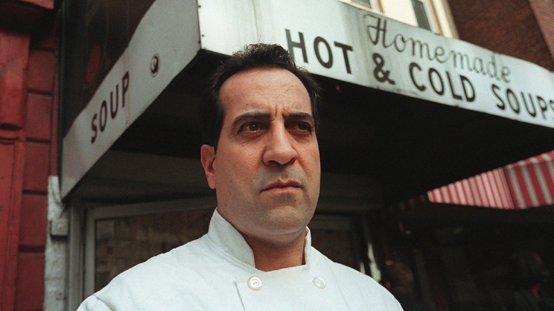 Al Yeganeh who inspired the Soup Nazi character on 'Seinfeld', pauses briefly for a photograph while supervising renovations of his modest takeout spot, Soup Kitchen International, on West 55th St. in New York in this Monday, Nov. 10, 1997 photo. (AP Photo / Michael Schmelling)