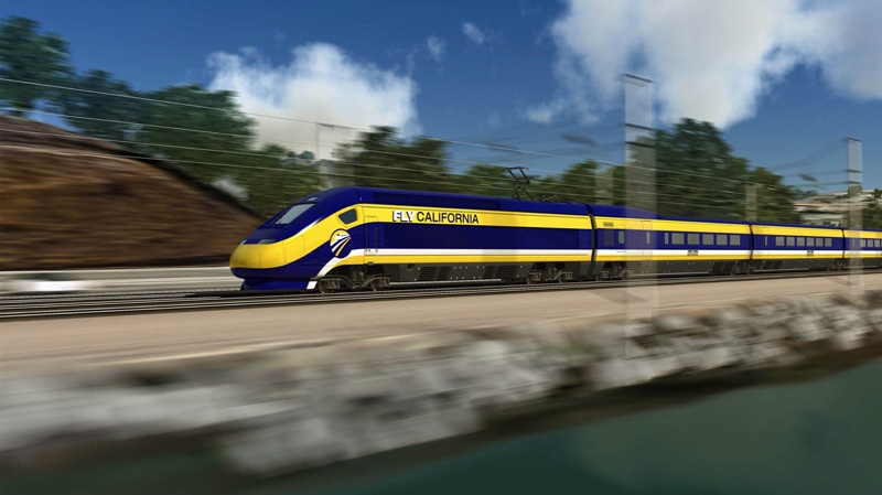 This undated file photo provided by the California High Speed Rail Authority shows an artist's rendering of a high-speed train traveling along the California coast. (AP Photo/California High Speed Rail Authority)