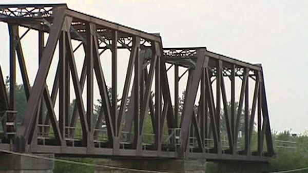A Via Rail passenger train en route to Ottawa killed a male pedestrian on this bridge in Casselman, Wednesday, July 21, 2010.