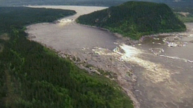 This image taken from video shows Muskrat Falls, Labrador, the area where the multi-billion dollar project will be built.