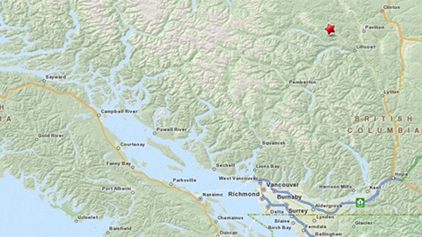 The location of a wildfire blazing in B.C.�s Yalakom Valley. (MapQuest)