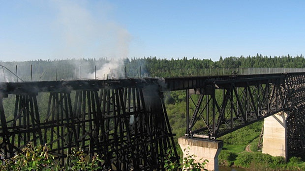 Investigators said Thursday they believe a fire that damaged the historic Beaver River Trestle Bridge near Cold Lake last month was deliberately set. PHOTO: Larry Grant.