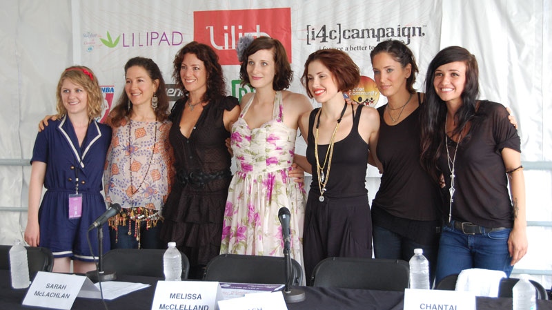 From the left, Darrelle London, Donna Delory, Sarah McLachlan, Melissa McClelland, Ash Koley, Chantal Kreviazuk and LIGHTS at the Toronto stop of Lilith 2010, on Saturday, July 24, 2010. (Sheri Block / CTV.ca)