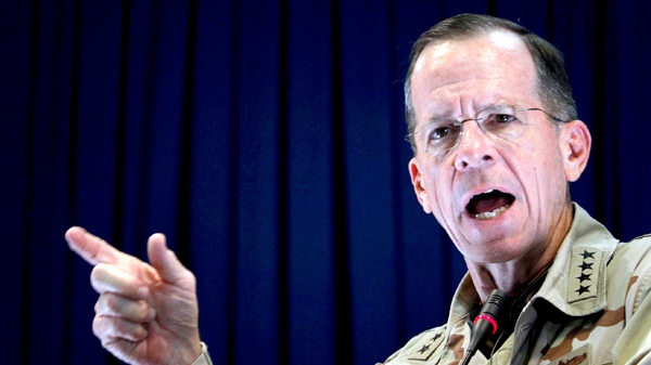 Adm. Mike Mullen, chairman of the U.S. Joint Chiefs of Staff gestures during a press conference in Kabul, Afghanistan on Sunday, July 25, 2010.(AP / Musadeq Sadeq)