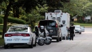 Barrie Police have evacuated approximately 25 homes as a precaution after explosives were found at a residence on Virgilwood Crescent in Barrie, Ont., Thursday, July 12, 2012. (Benjamin Ricetto / THE CANADIAN PRESS)