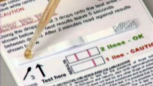 The date rape drug detection card is seen is this undated image taken from video.