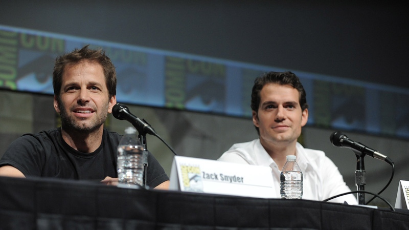 Zack Snyder and Henry Cavill speak at the "Man of Steel" panel 2012 Comic Con on July 14, 2012