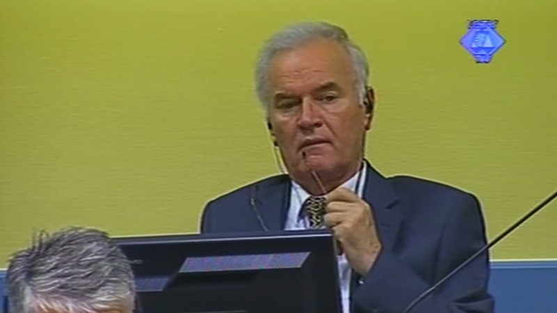 Ratko Mladic in the court room in The Hague, Netherlands Monday July 9, 2012.