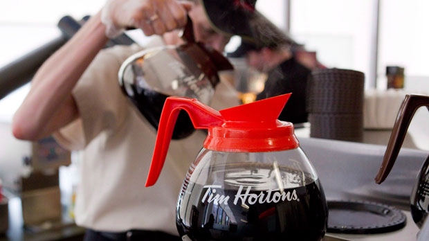A server pours a cup of coffee at the Tim Hortons' AGM in Toronto on Thursday, May 10, 2012. (Chris Young / THE CANADIAN PRESS)