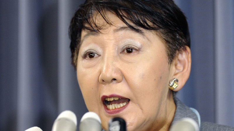 Japanese Justice Minister Keiko Chiba makes an announcement that the executions took place during a press conference at Justice Ministry in Tokyo, Japan Wednesday, July 28, 2010. (AP Photo/Kyodo News)