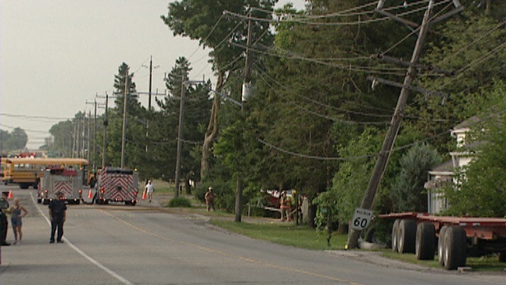Damage is seen following a crash in Petersburg, Ont.