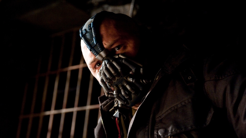 Tom Hardy as Bane in a scene from Warner Bros. Canada's 'The Dark Knight Rises.'