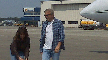 Musician and actor Kevin Costner arrives at the Edmonton International Airport on Friday, July 30, 2010.