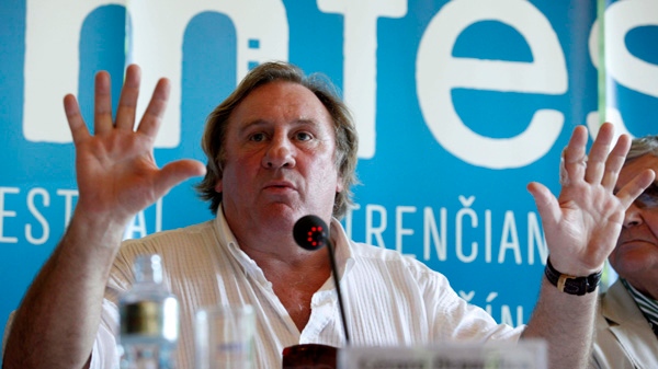 French actor Gerard Depardieu meets the media at the 18th annual Art Film Fest in Trencianske Teplice, Slovakia, Saturday, June 26, 2010. (CTK/ Andrej Luprich)