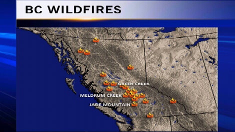Active wildfires burning in B.C. on Aug. 2, 2010. (CTV)