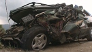 The wreckage of a minivan involved in a crash that killed six near Golden, B.C. August 2, 2010. (CTV)