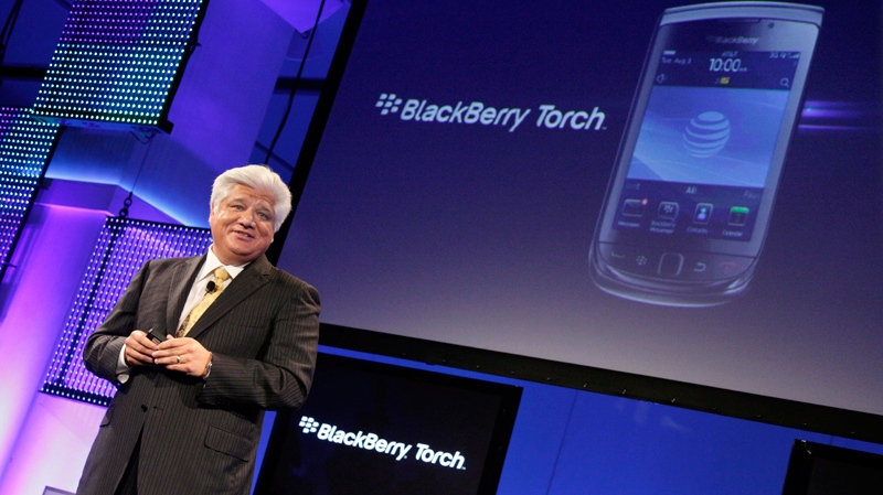 Mike Lazaridis, president and Co-Chief Executive Officer of Research In Motion, talks about his company's new BlackBerry Torch, in New York, Tuesday, Aug. 3, 2010. (AP / Richard Drew) 