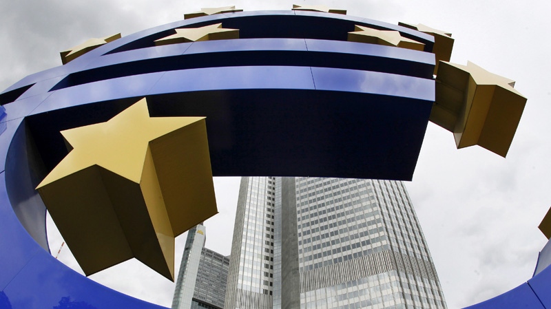 The Euro sculpture in front of the ECB in Frankfurt, Germany on Sept. 2, 2009.