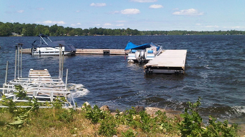 Docks were torn away from the shore near Beckwith Township during an intense thunderstorm Monday, July 23, 2012.