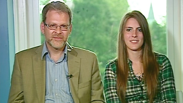 Florence Dallaire-Trumel, left, and her father and lawyer Simon Trumel speak on Canada AM from CTV's studios Quebec City, Wednesday, Aug. 4, 2010.