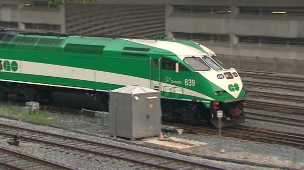 A GO train leaves Union Station in downtown Toronto, Monday, Aug. 9, 2010