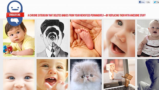 Unbaby.me is a new Internet browser add-on that allows users to avoid seeing baby photos on Facebook