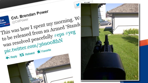 A composite image shows the tweet and picture posted online by Cst. Brendan Power on Saturday, July 28.