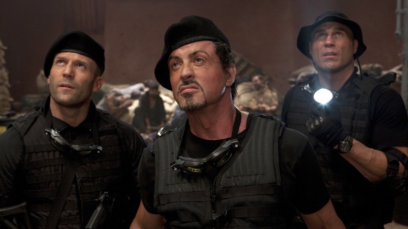 From left, Jason Statham, Sylvester Stallone and Randy Couture in Lionsgate Entertainment's 'The Expendables.'